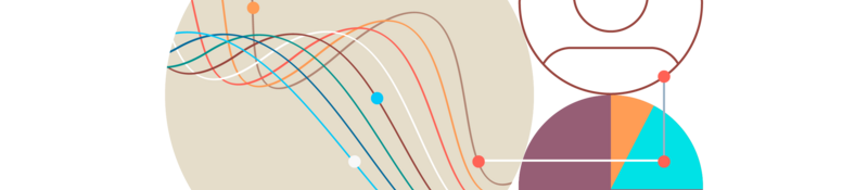 Illustration of a person correlating with metrics on graphs